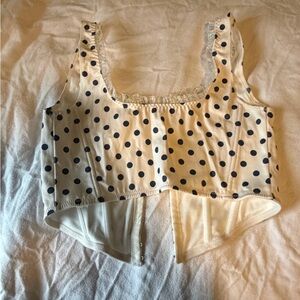 Altar'd State Cream and Blue Polka Dot Top